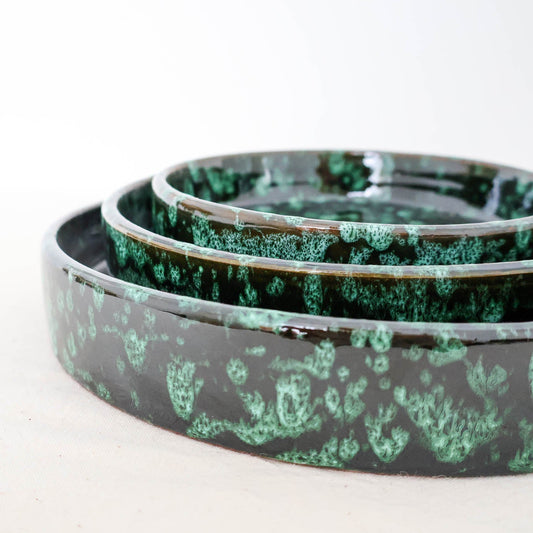 Plat rond en céramique, noir et vert, 3 tailles - collection Ayyur