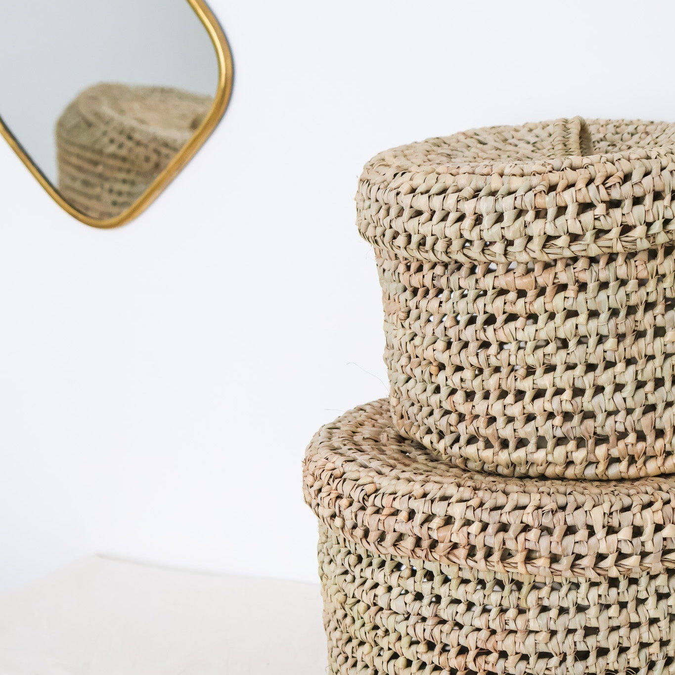 Boîte de rangement ronde en osier marocain avec couvercle Ø 25 cm – Maison Asli