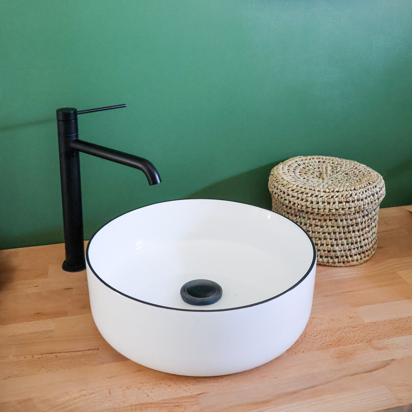 Boîte de rangement ronde en osier marocain SDB