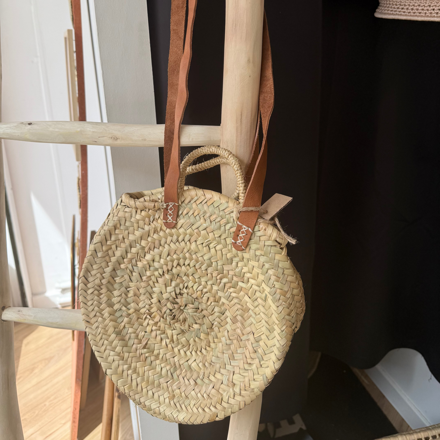Sac panier rond marocain anse en cuir