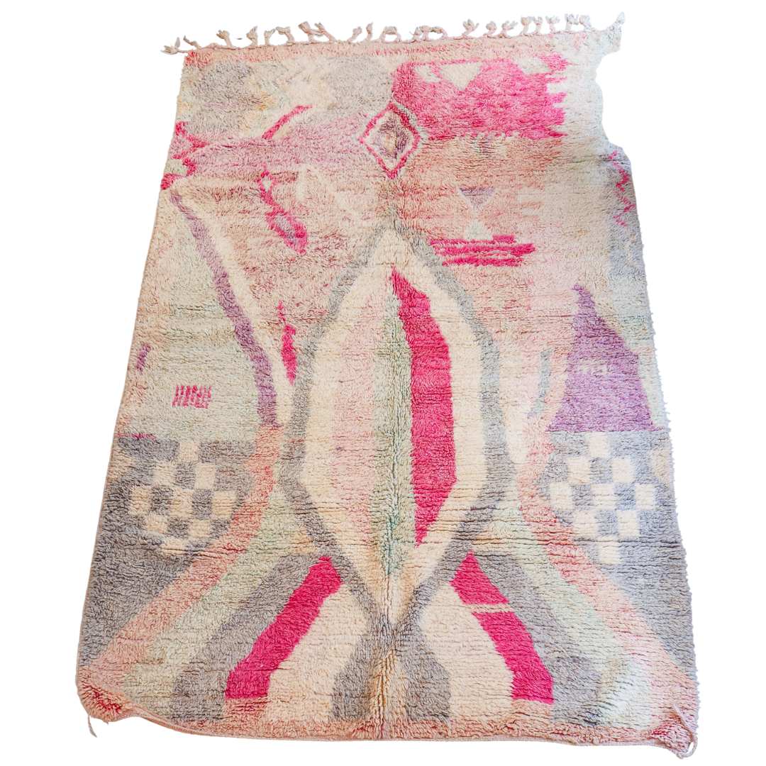 Tapis Boujad berbère – Laine naturelle tissée main, tons roses et pastel (163 × 263 cm)