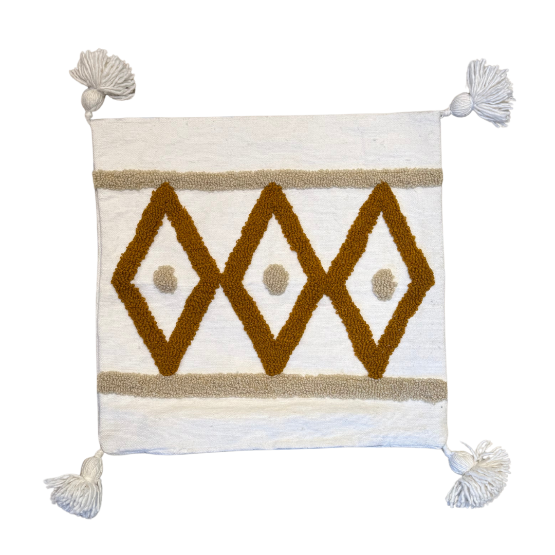 Housse de coussin berbère à motifs en relief – Tons naturels – 50x50 cm