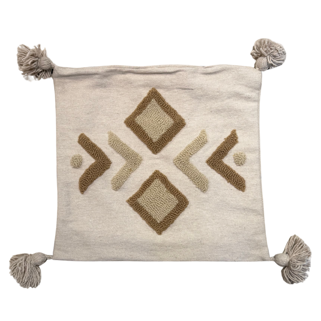 Housse de coussin berbère à motifs en relief – Tons naturels – 50x50 cm