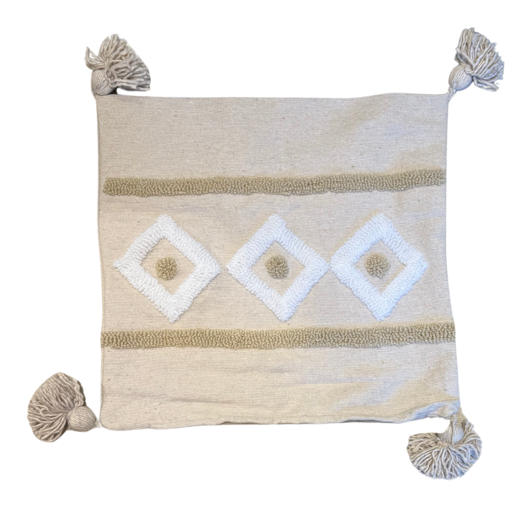 Housse de coussin berbère à motifs en relief – Tons naturels – 50x50 cm