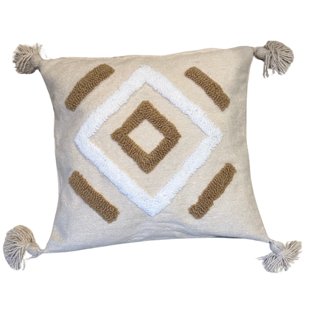 Housse de coussin berbère à motifs en relief – Tons naturels – 50x50 cm