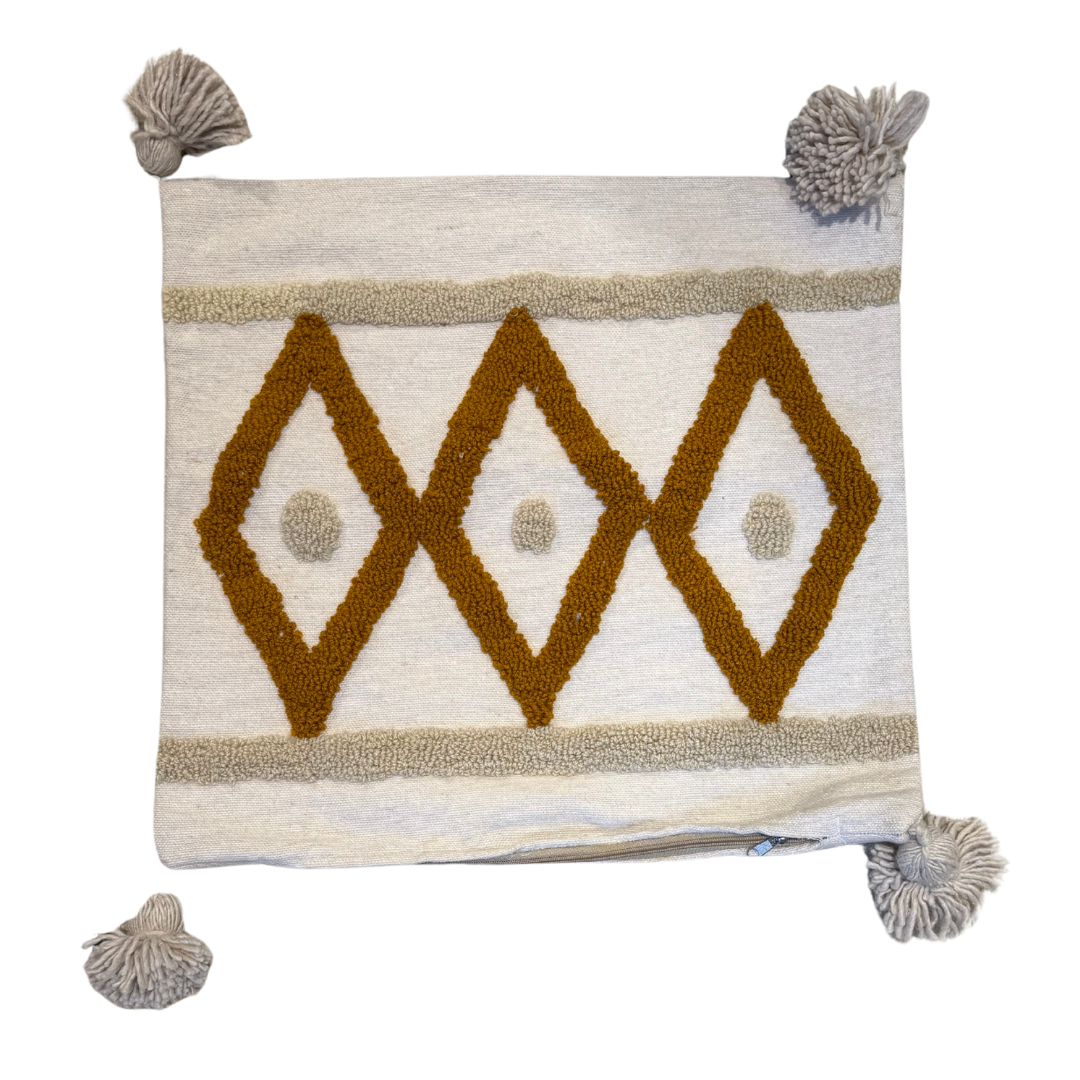 Housse de coussin berbère à motifs en relief – Tons naturels – 50x50 cm