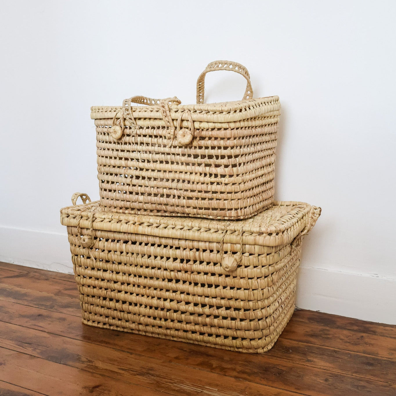 Malle de rangement en osier marocain avec couvercle – Maison Asli