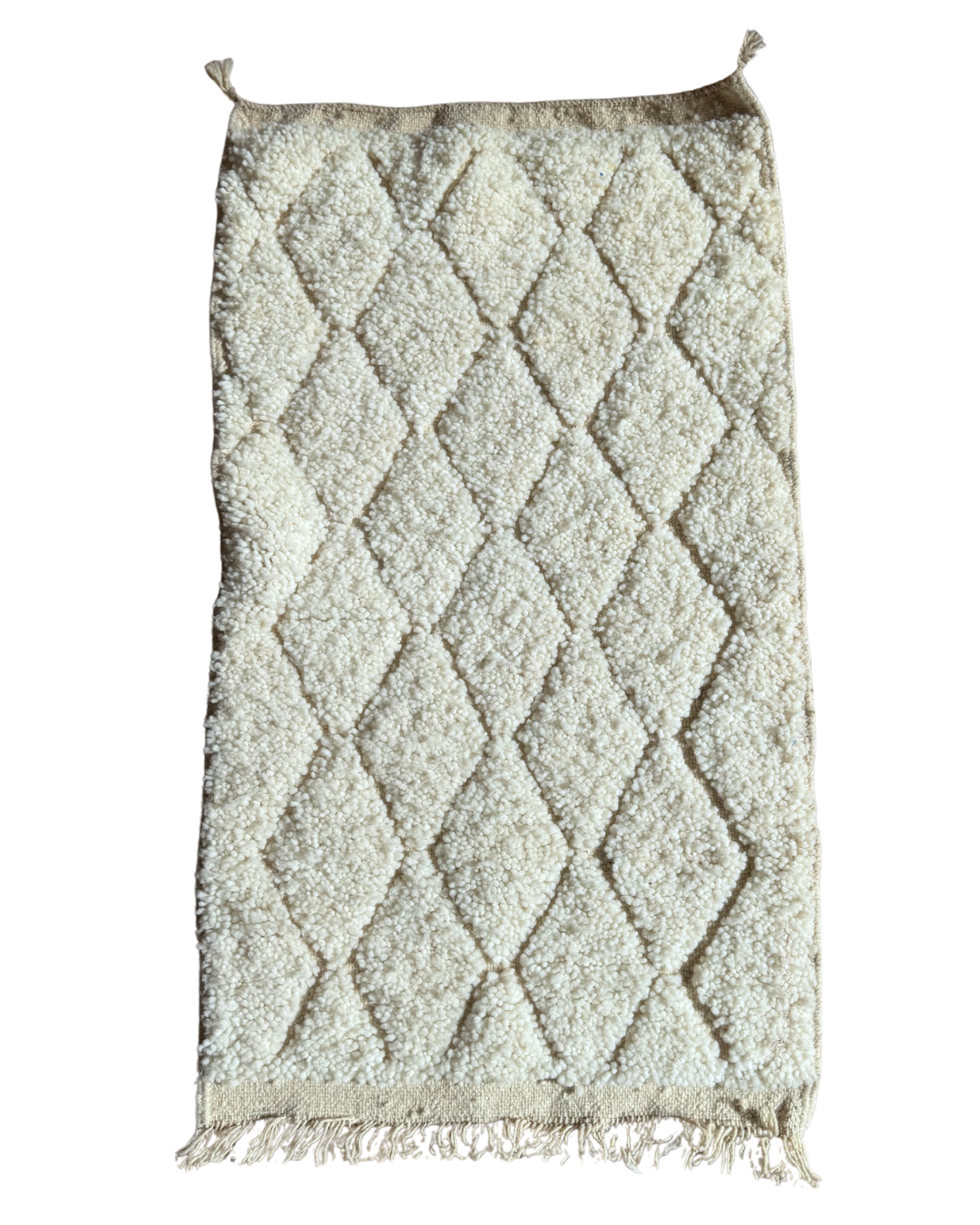 Tapis descente de lit berbère Beni Ouarain – Laine blanche tissée main (60 x 100 cm)