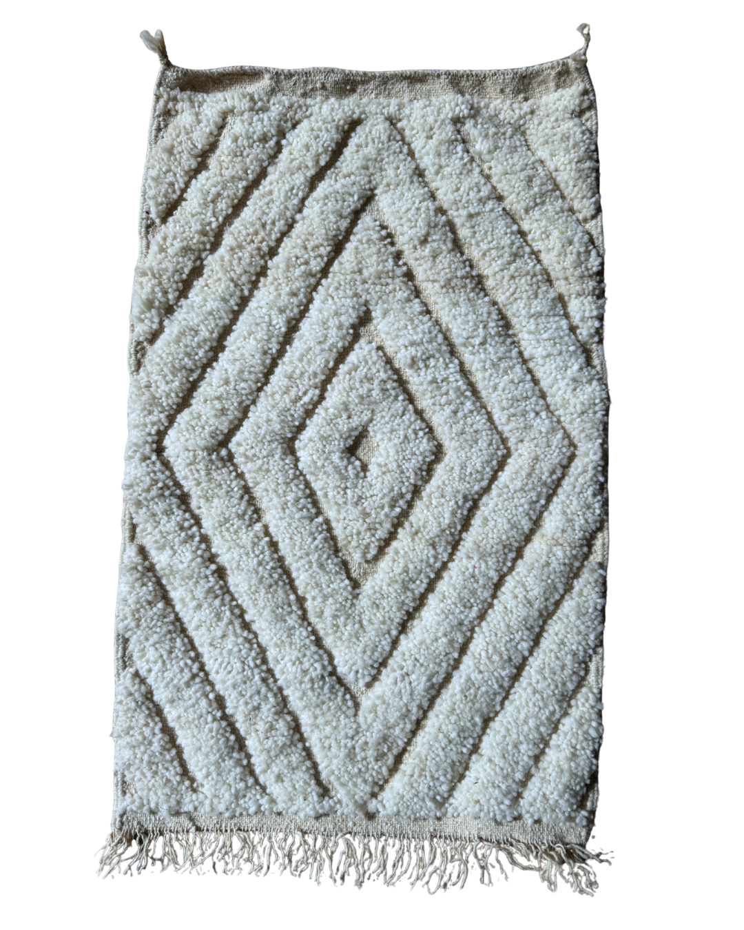 Tapis descente de lit berbère Beni Ouarain – Laine blanche tissée main (60 x 100 cm)