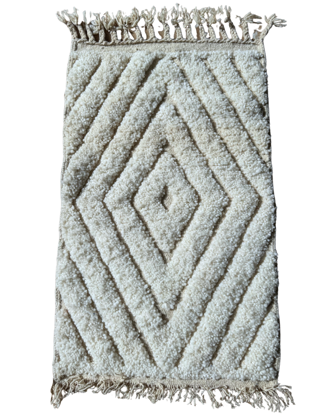 Tapis descente de lit berbère Beni Ouarain – Laine blanche tissée main (60 x 100 cm)