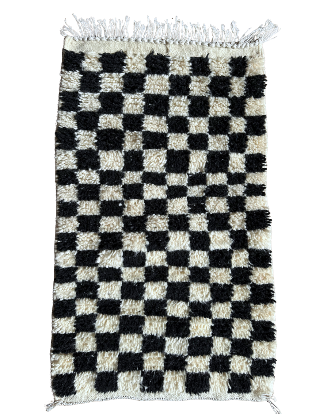 Tapis descente de lit berbère Beni Ouarain – Motifs damier noir