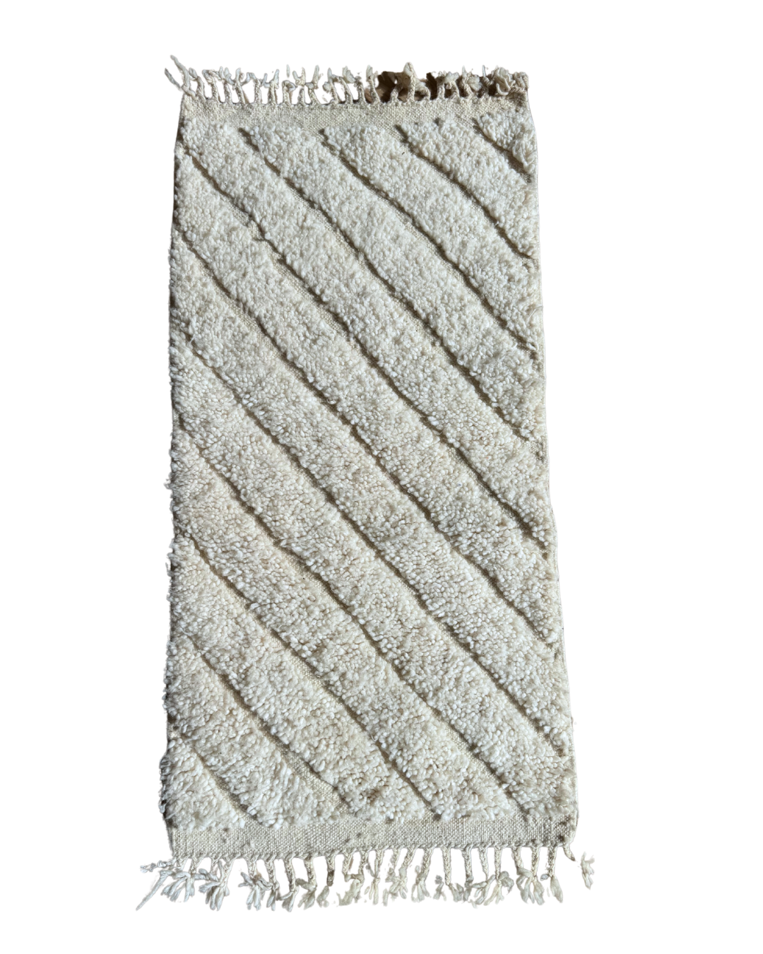 Tapis descente de lit berbère Beni Ouarain – Laine blanche tissée main (60 x 100 cm)