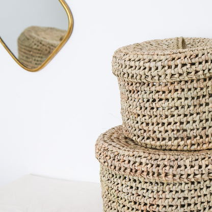 Boîte de rangement ronde en osier marocain avec couvercle Ø 25 cm – Maison Asli