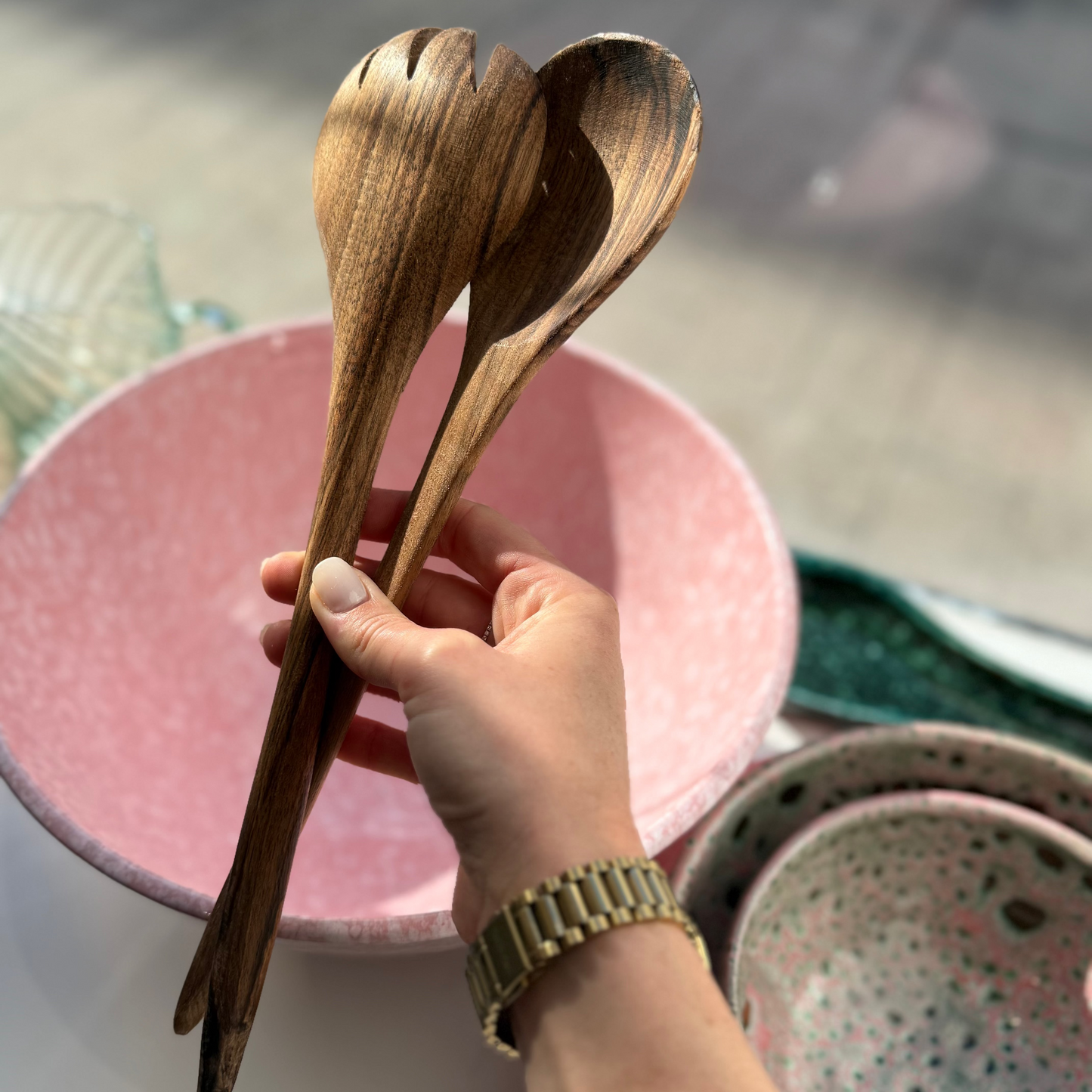 Couverts à salade, en bois de noyer