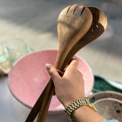 Couverts à salade, en bois de noyer