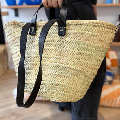 Panier marocain anses en cuir noires
