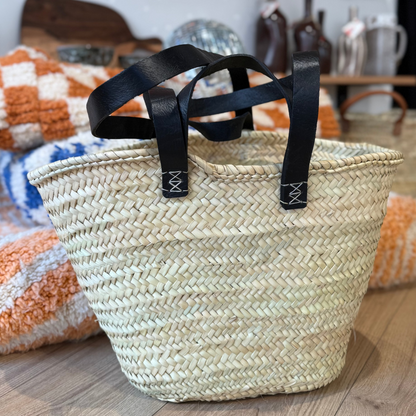 Panier marocain anses en cuir noires