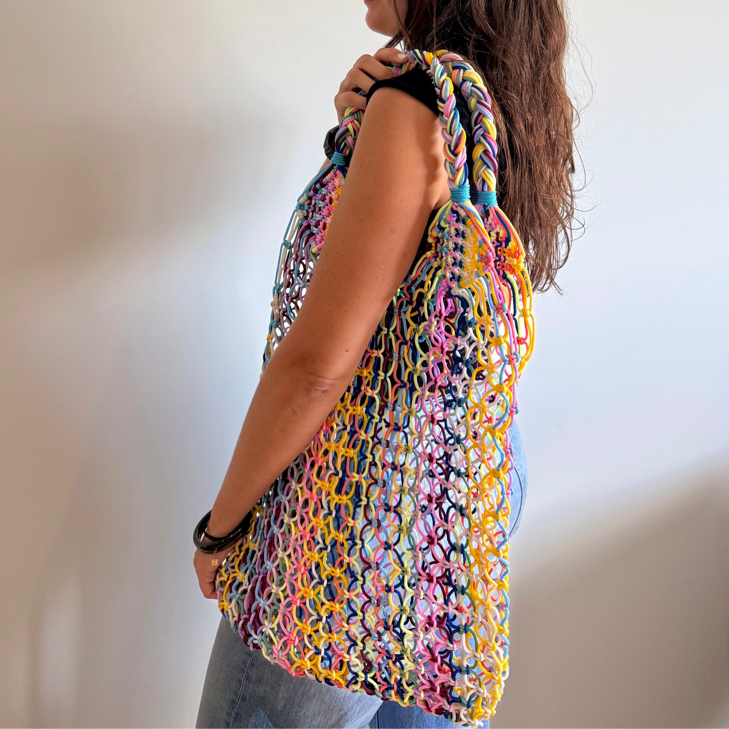 Sac panier en crochet marocain fait main, grand format multicolore - Maison Asli