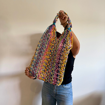 Sac panier en crochet marocain fait main, grand format multicolore - Maison Asli