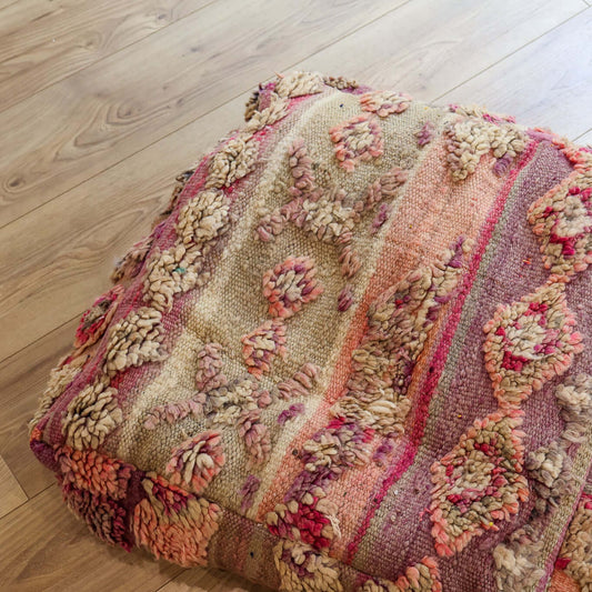 Pouf vintage Boujad – violet & kaki