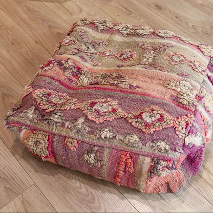 Pouf vintage Boujad – violet & kaki