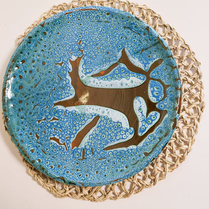 Assiette ronde en céramique, turquoise, 3 tailles - collection Ayyur, assiette de présentation émaillée artisanale, motif texturé