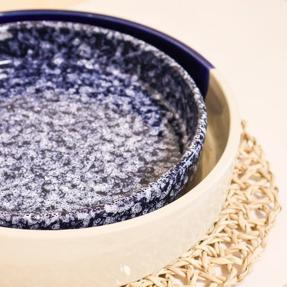 Plat rond en céramique, bleu - collection Nujum