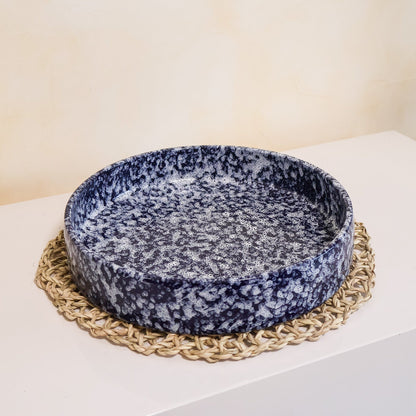 Plat rond en céramique, bleu - collection Nujum