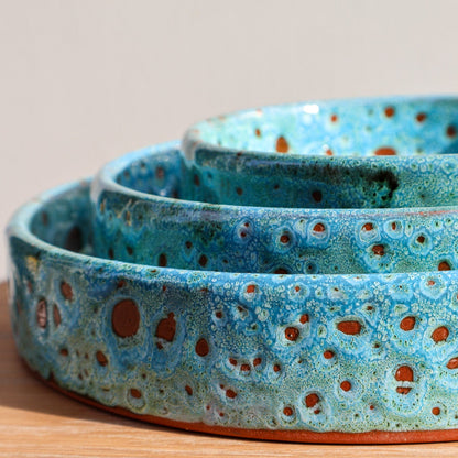 Plat rond en céramique, turquoise, 3 tailles - collection Ayyur