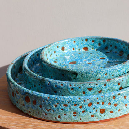 Plat rond en céramique, turquoise, 3 tailles - collection Ayyur