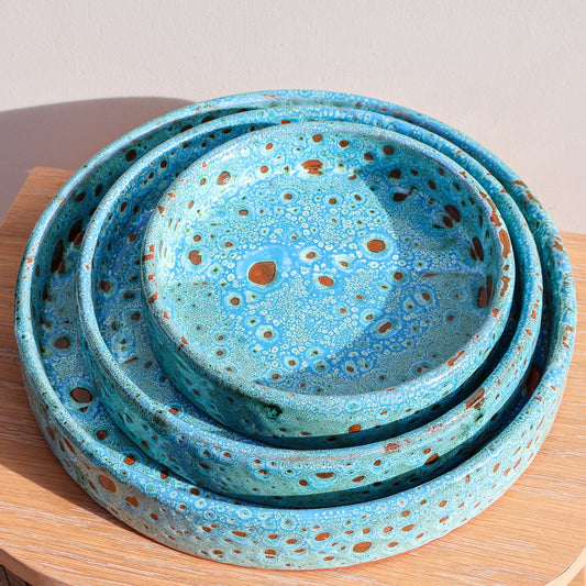 Plat rond en céramique, turquoise, 3 tailles - collection Ayyur