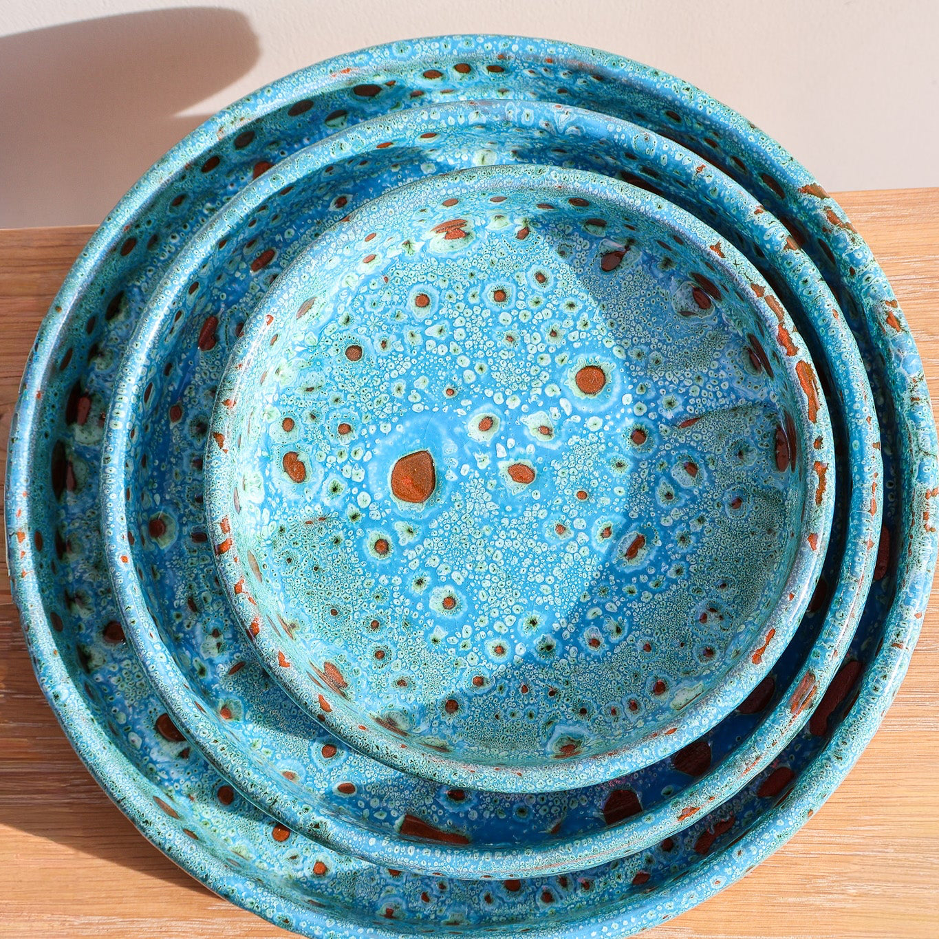 Plat rond en céramique, turquoise, 3 tailles - collection Ayyur