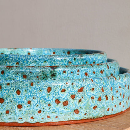 Plat rond en céramique, turquoise, 3 tailles - collection Ayyur