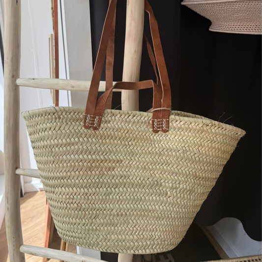 Sac panier marocain double anse en cuir
