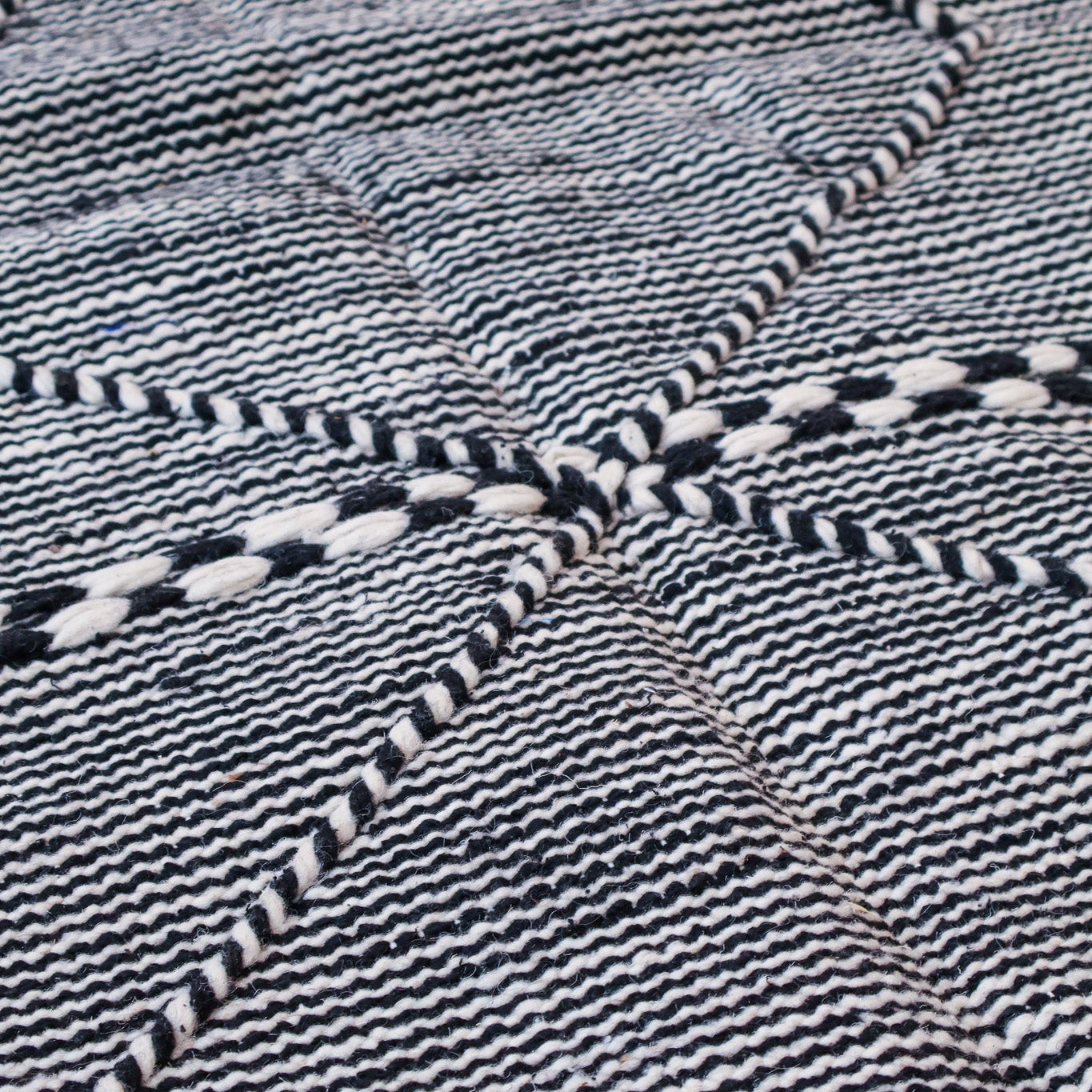 Tapis Zanafi berbère – Laine tissée main du Maroc, noir/écru (101 × 147 cm)