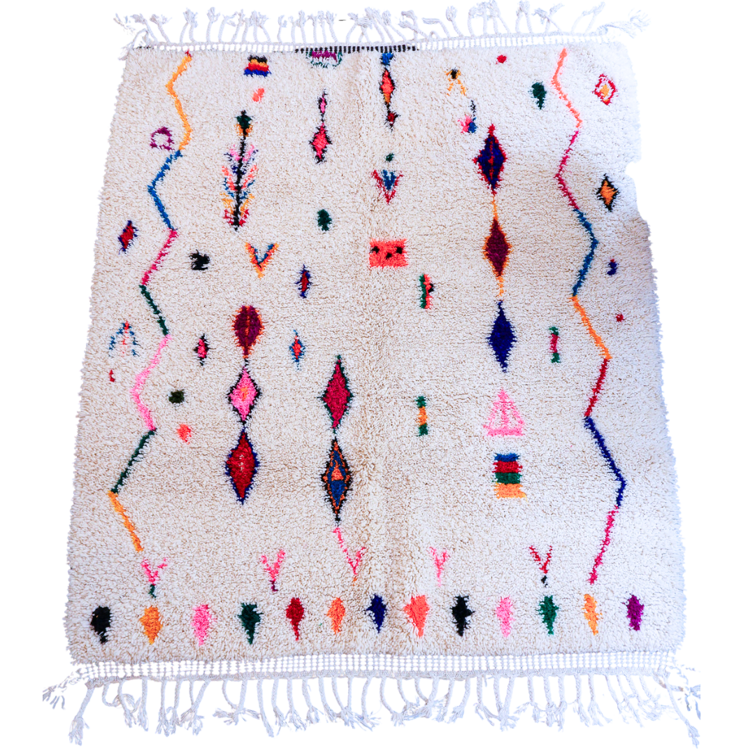 Tapis Azilal – Laine naturelle à motifs colorés tissée main (164 × 298 cm)