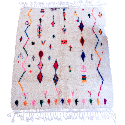 Tapis Azilal – Laine naturelle à motifs colorés tissée main (164 × 298 cm)