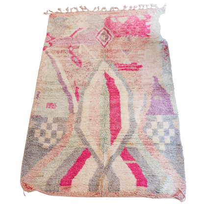 Tapis Boujad berbère – Laine naturelle tissée main, tons roses et pastel (163 × 263 cm)