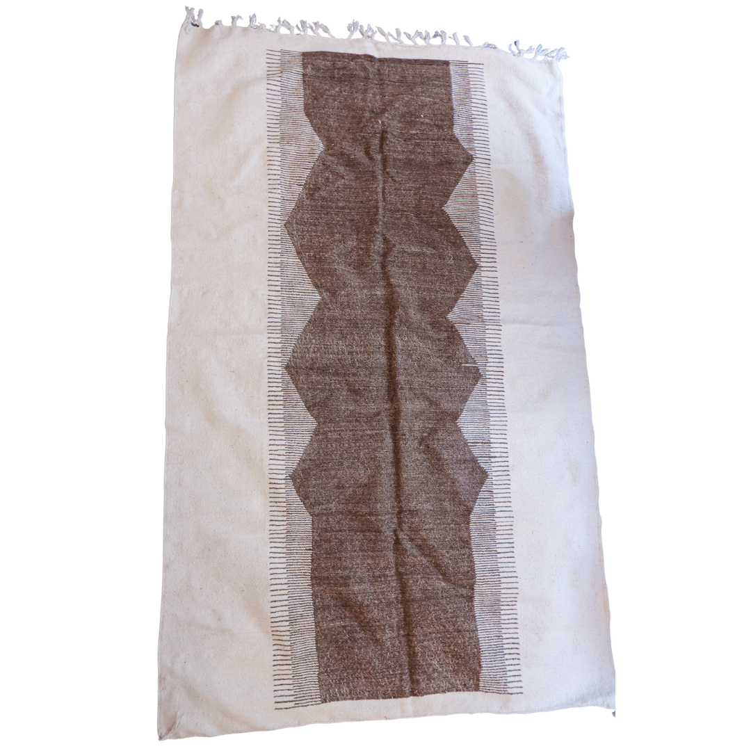 Tapis kilim – Laine naturelle écrue et brune tissée main (158 × 258 cm)