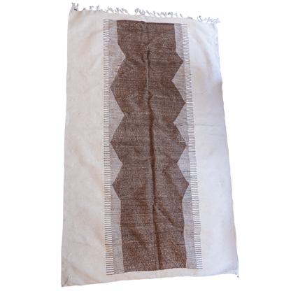 Tapis kilim – Laine naturelle écrue et brune tissée main (158 × 258 cm)