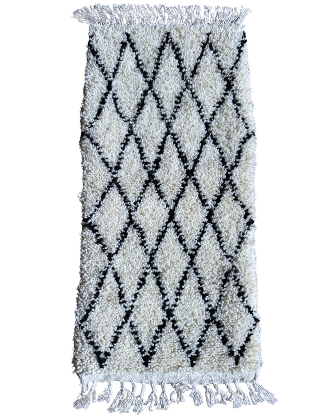 Tapis descente de lit berbère Beni Ouarain – Motifs petits losanges, noir