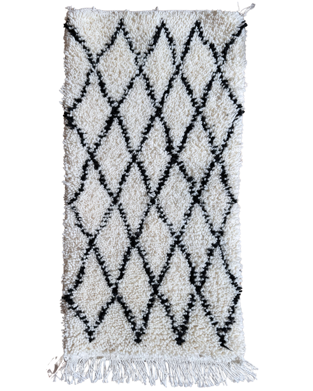 Tapis descente de lit berbère Beni Ouarain – Motifs petits losanges, noir