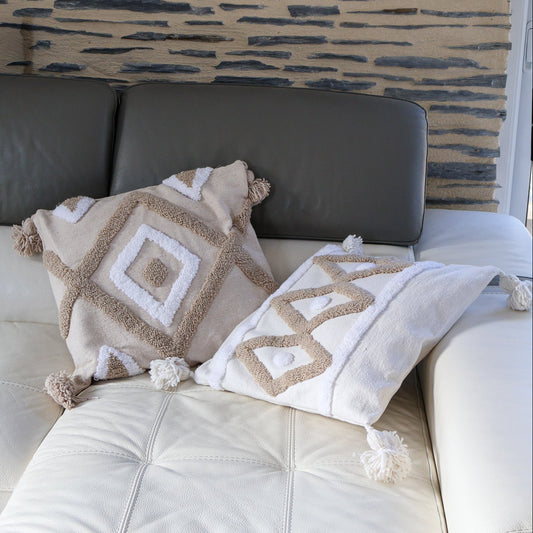 Housse de coussin berbère à motifs en relief – Tons naturels – 50x50 cm